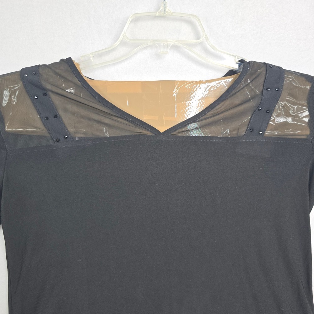 Nine West‎ Black Mesh Embellished V Neck Long Sleeve Top Women's Size S NWT - Picture 3 of 11